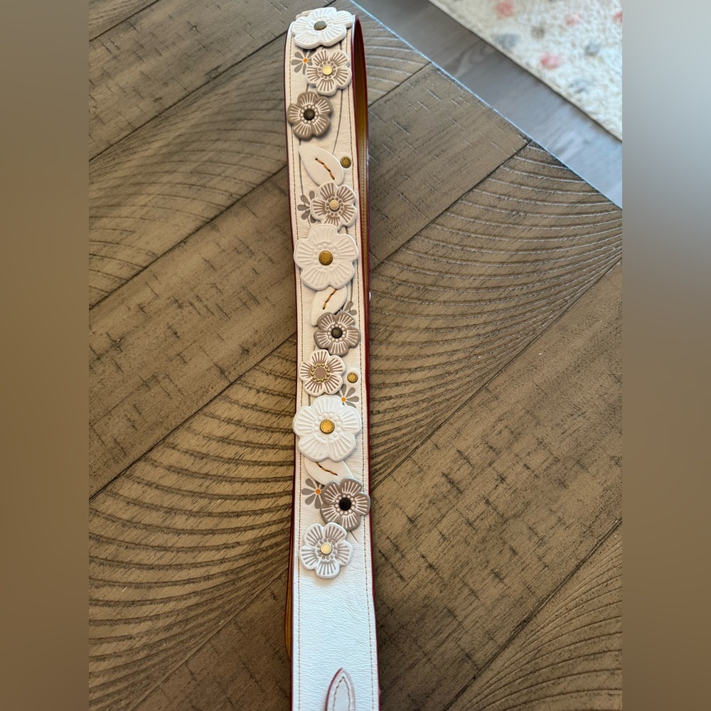 Coach Tea Rose Embellished Leather Strap (K1792)